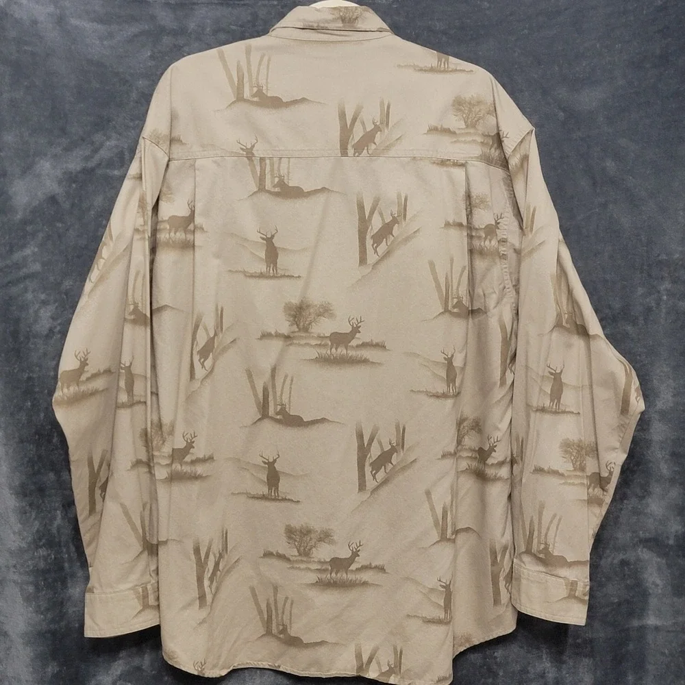 Columbia Button Down Shirt Men XL Tan Deer Elk Nature Print Long Sleeve Cabin - Picture 6 of 13
